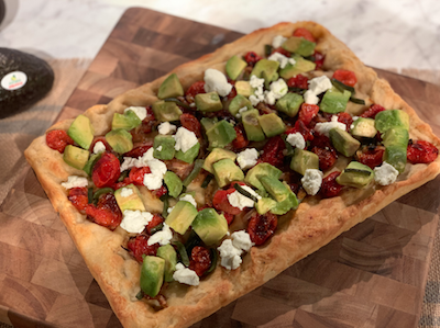 Roasted Tomato and Poblano Focaccia with Avocado and Goat Cheese