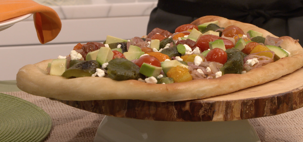 Tomato & Poblano Focaccia with Avocado & Goat Cheese