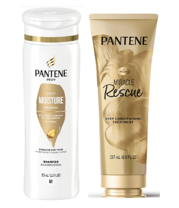 Pantene Daily Moisture Renewal Shampoo and Pantene Miracle Rescue Deep Conditioning Treatment.