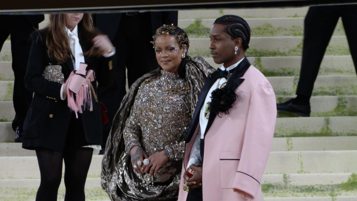 Rihanna and A$AP Rocky in custom Maison Margiela and Chanel ensemble at the 2026 Met Gala in New York City