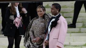 Rihanna and A$AP Rocky in custom Maison Margiela and Chanel ensemble at the 2026 Met Gala in New York City
